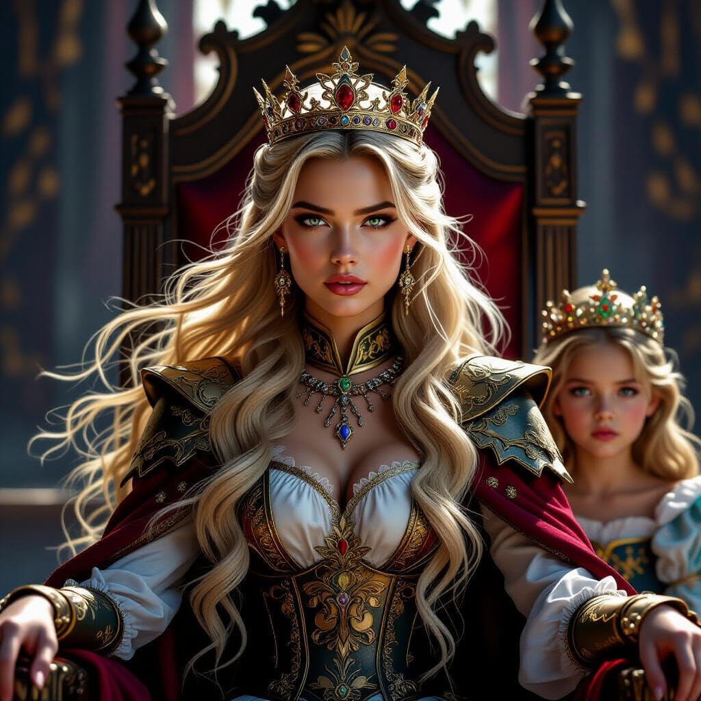 Powerful Fantasy Queen on Throne with Sister