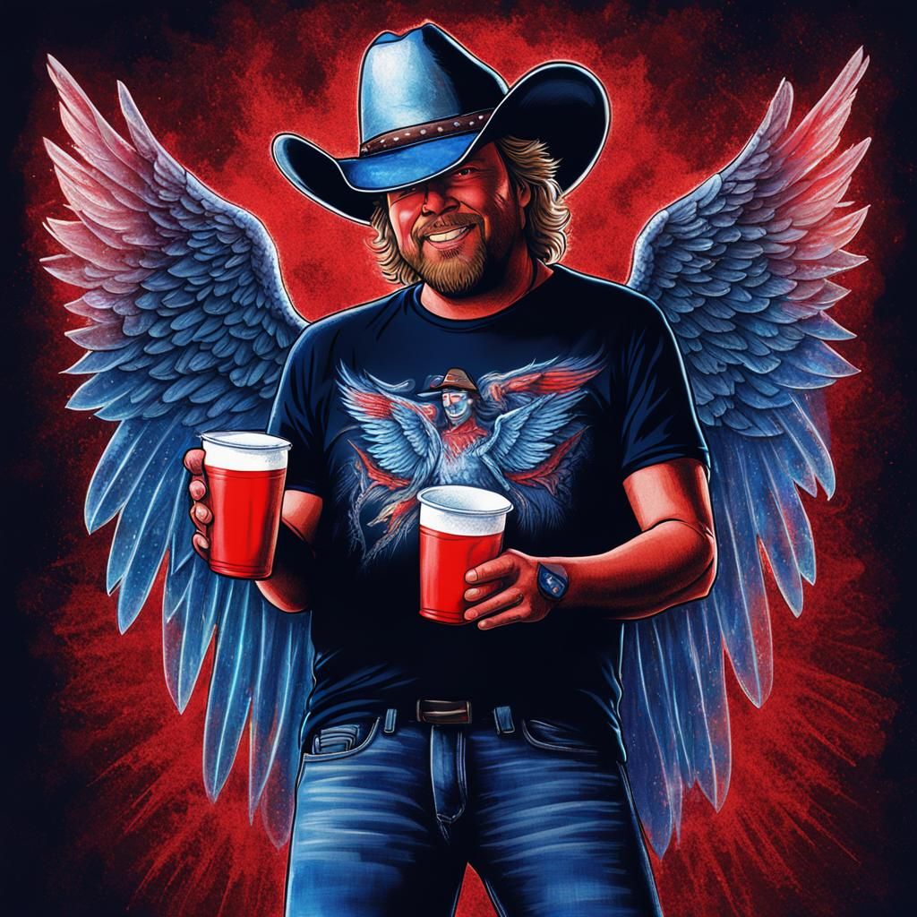 Man with Wings and Red Cup in Astral Style