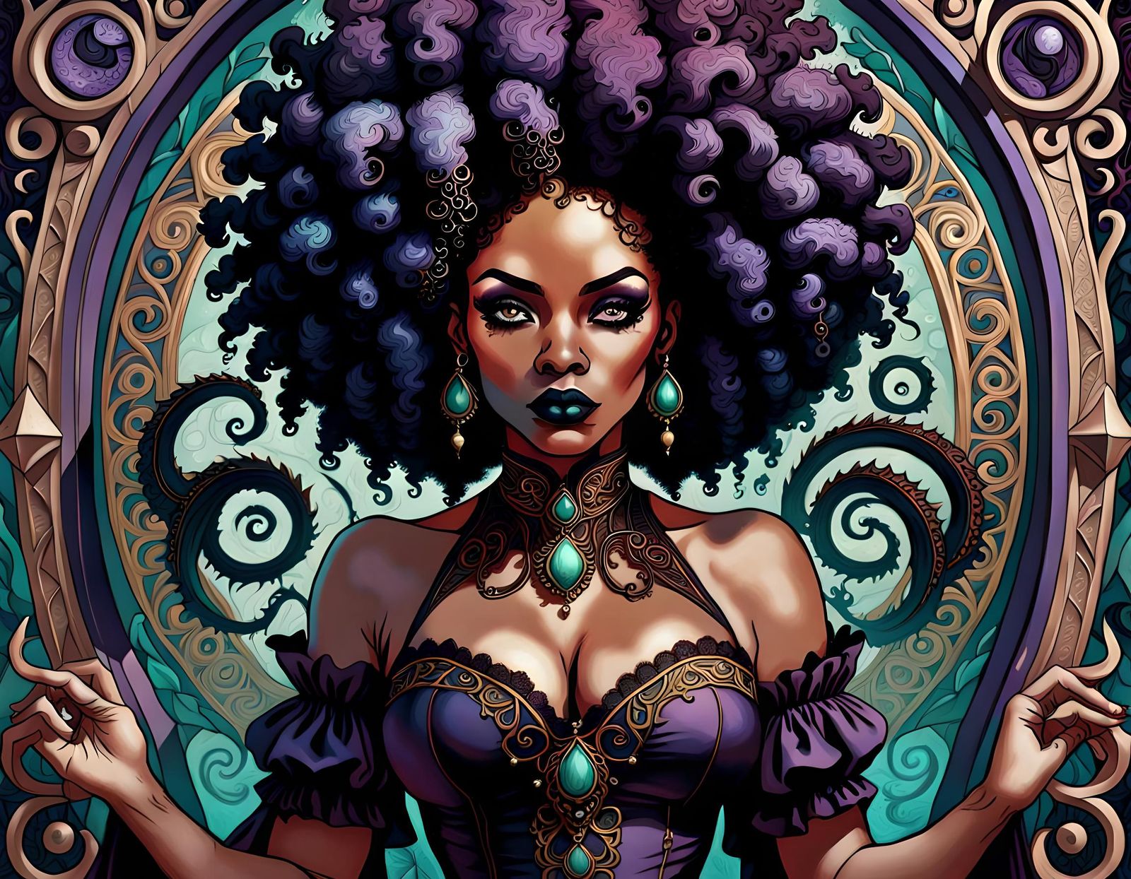Gothic Afro Latina Renaissance Pin-up in Baroque Style