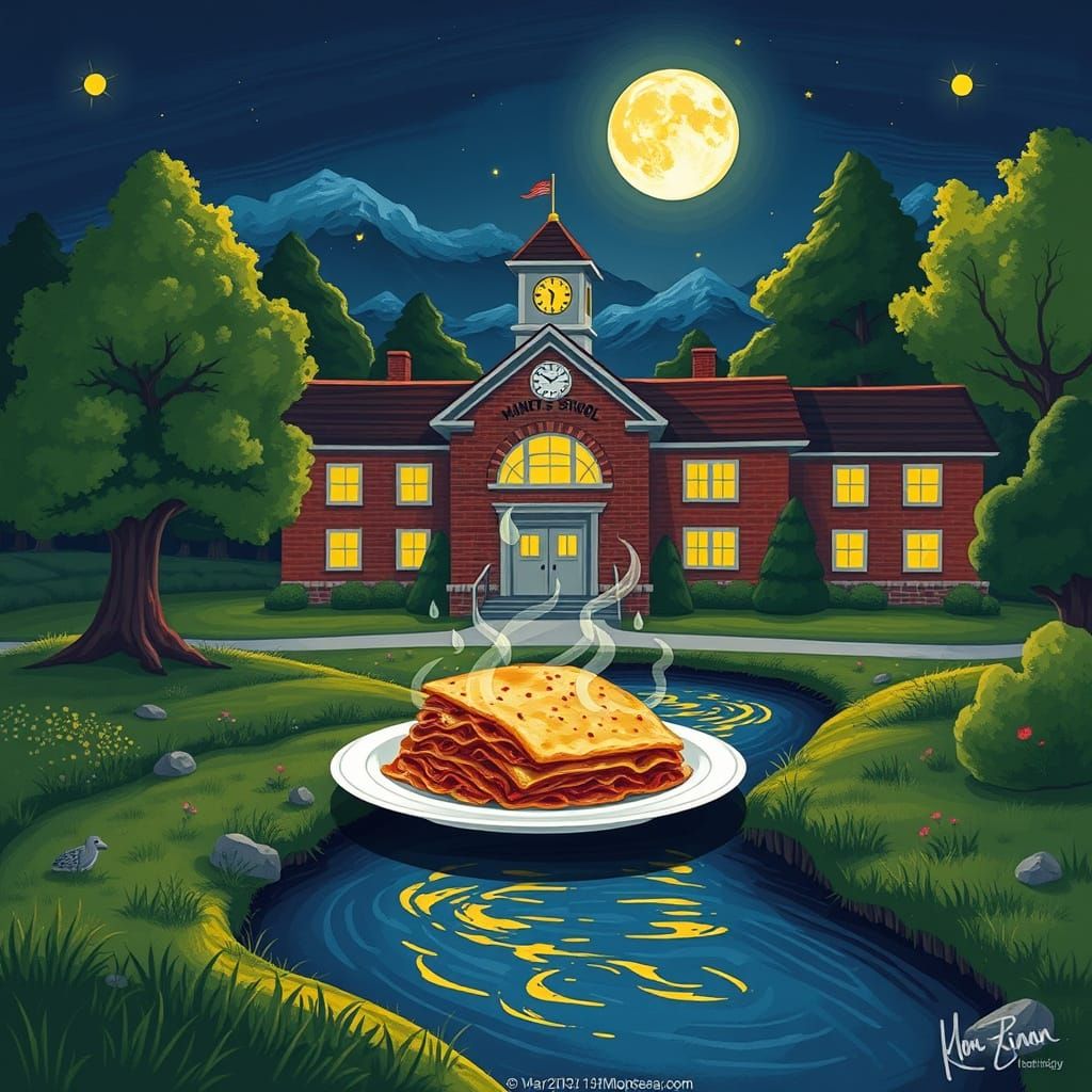 Whimsical Creekside School Dinner Under Moonlight
