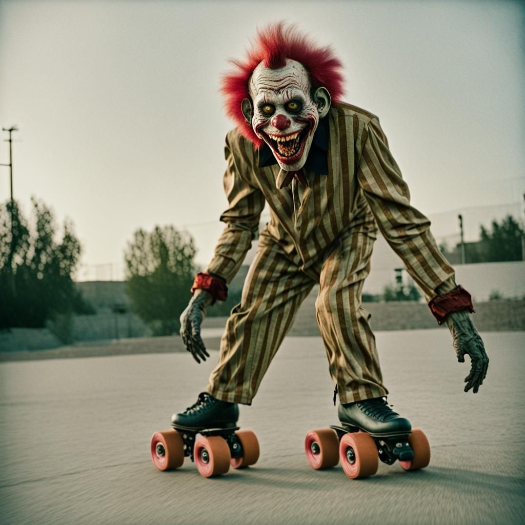 Maniacal Zombie Monkey Clown on Roller Skates