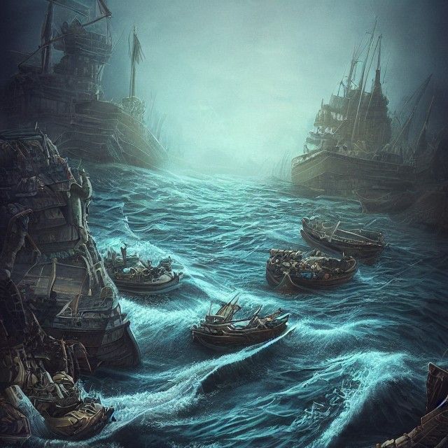 Boats Against the Current: Hyperdetailed Artstation Image