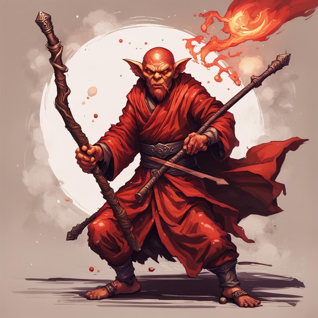 Hobgoblin Monk with Staff in Fantasy Style