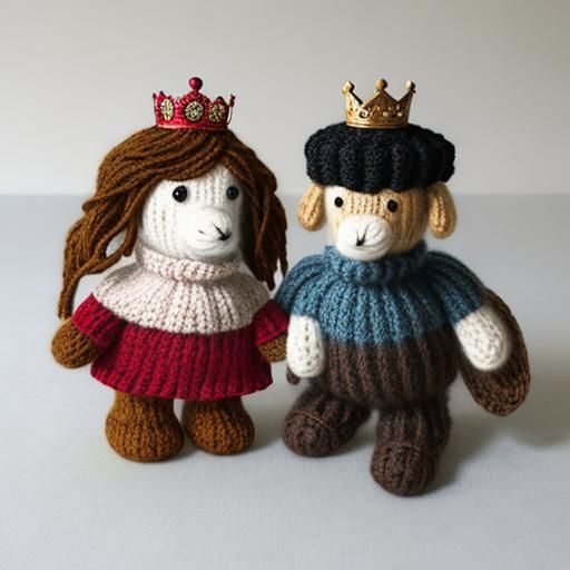 Knitted Wool King and Queen Toy Figures
