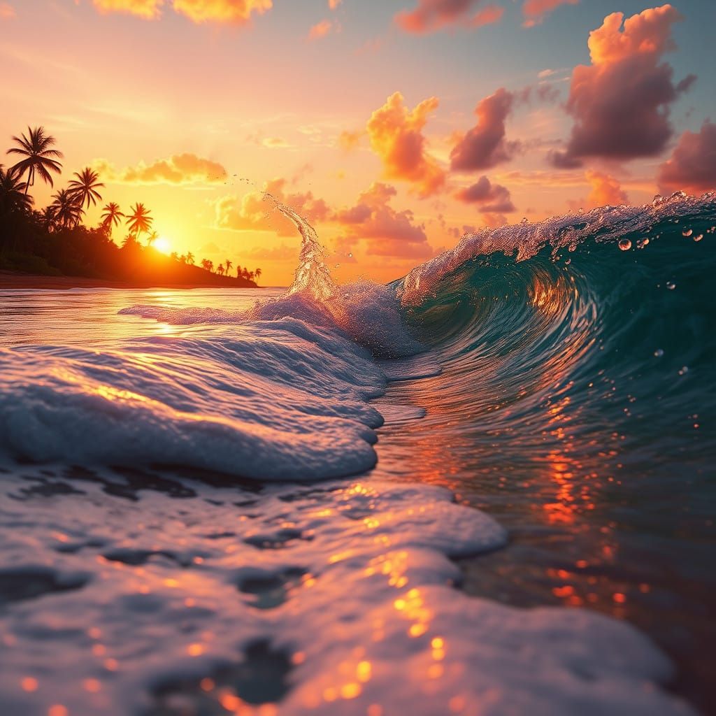 Surreal Sunset Beach Landscape in Hyperrealistic Style