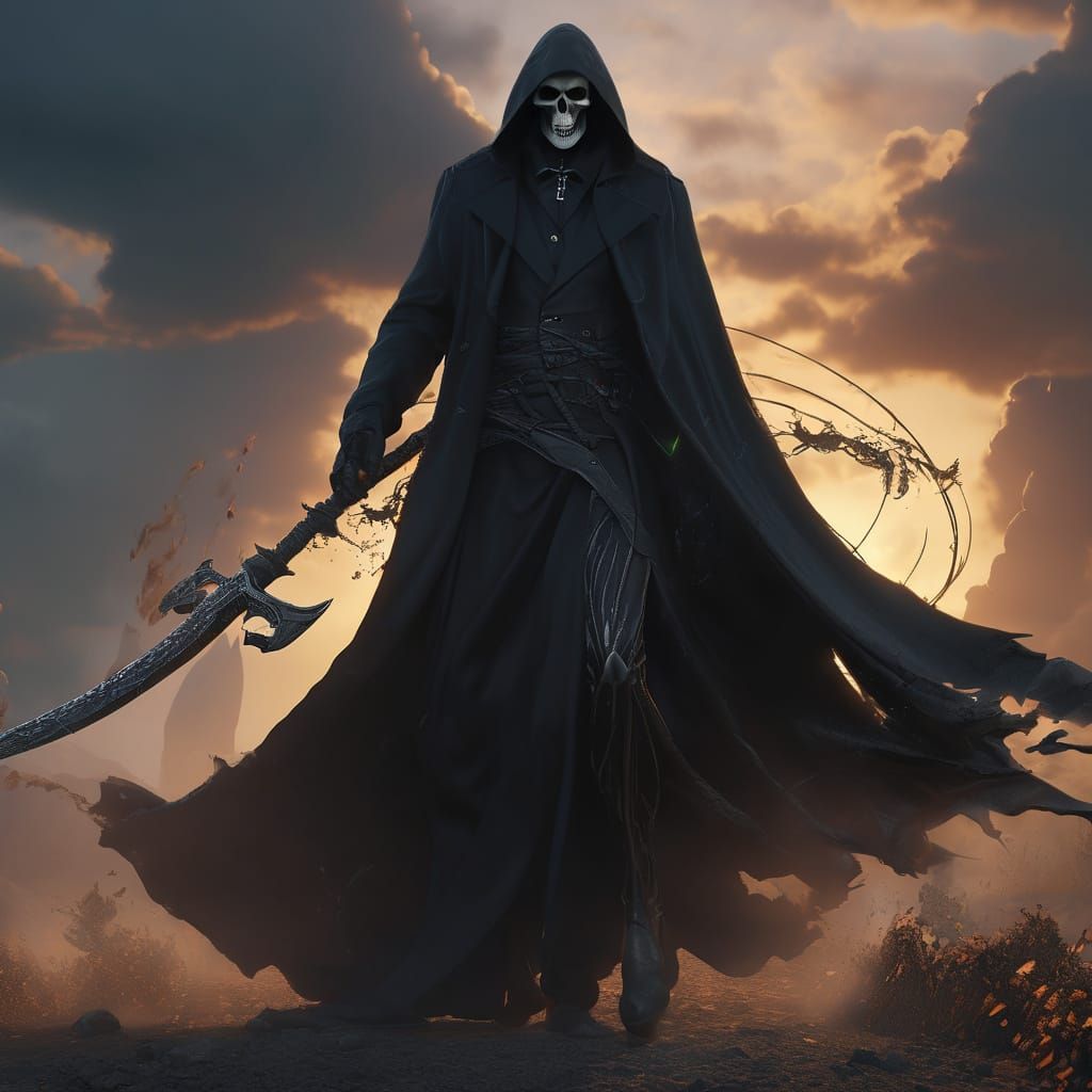 Handsome Grim Reaper Concept Art with Scythe