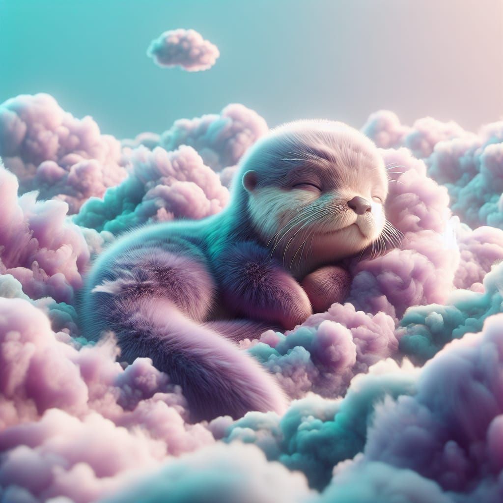 Whimsical Baby Otter Nestled in Pastel Clouds
