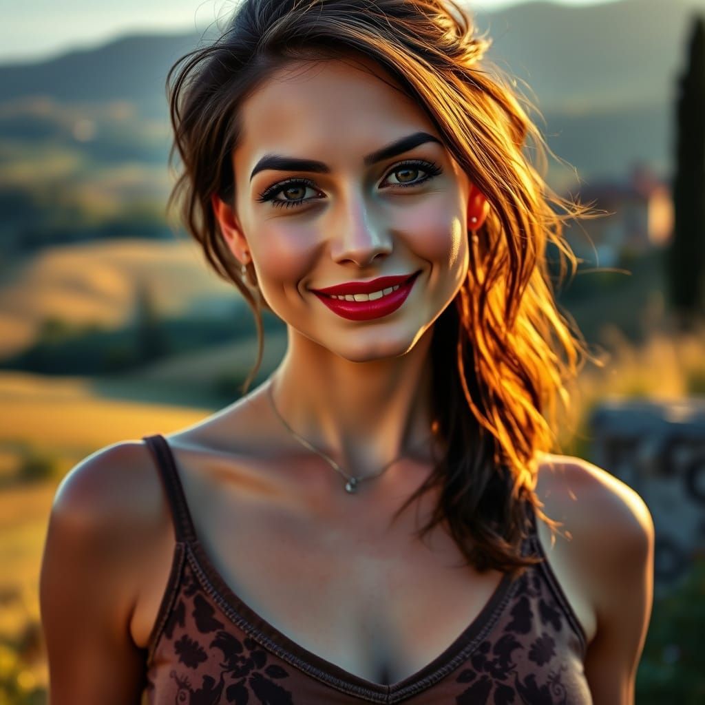 Italian Woman Portrait in Hyperrealistic HDR Style