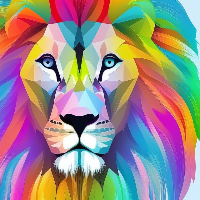 Geometric Lion Head with Rainbow Gradient
