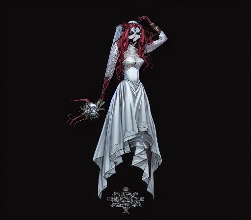 Kawaii Succubus in White Lace Wedding Dress Comic Art