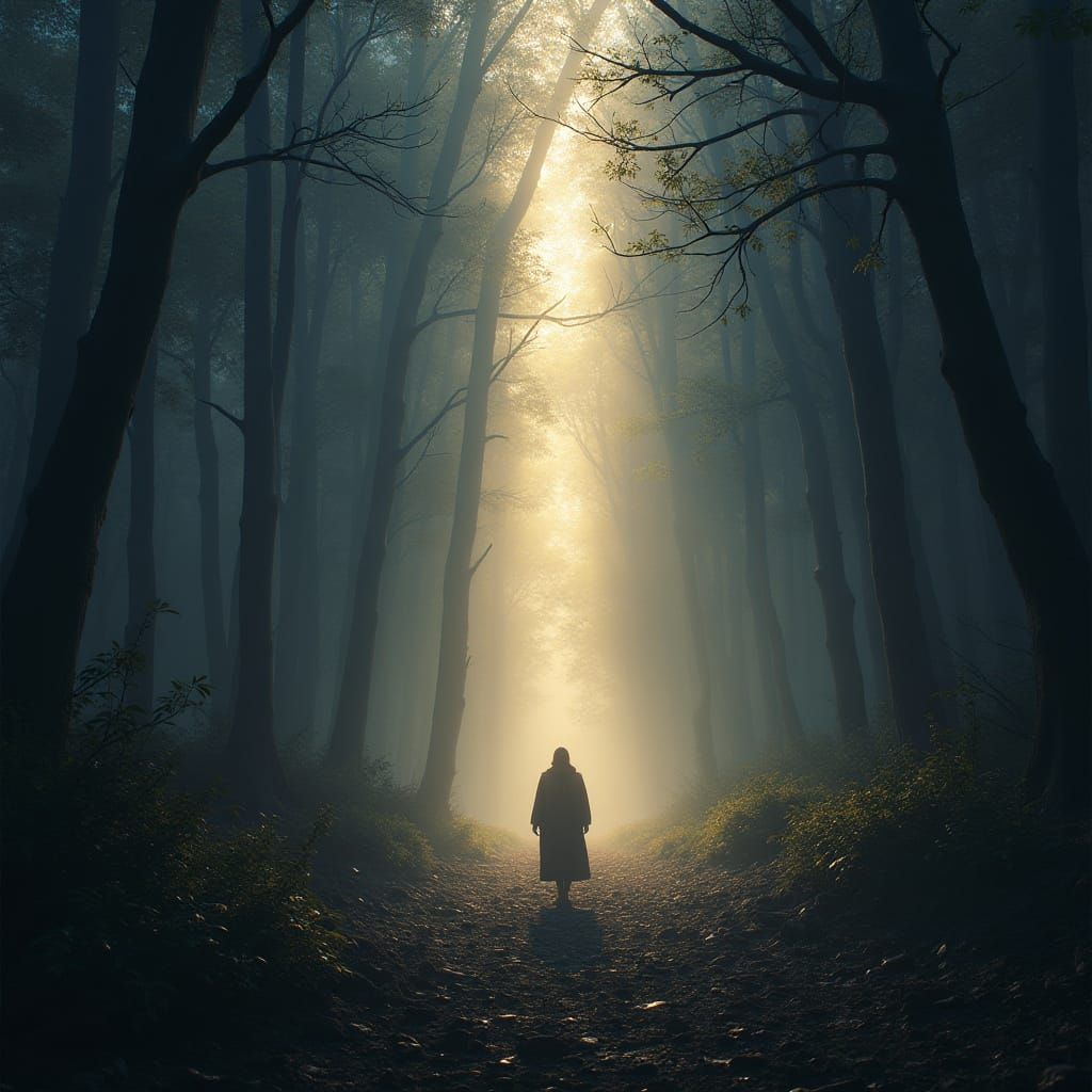 Courage: Soft Light Through Darkness in Matte Painting Style