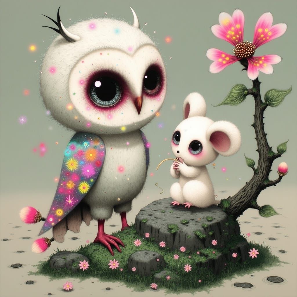 Enchanted Owl in Whimsical Japanese Manga Style