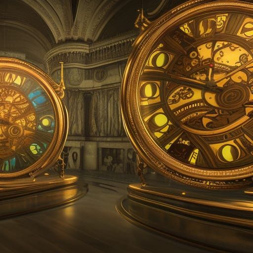 Justiciars Guarding Twin Clocks: Detailed Matte Painting
