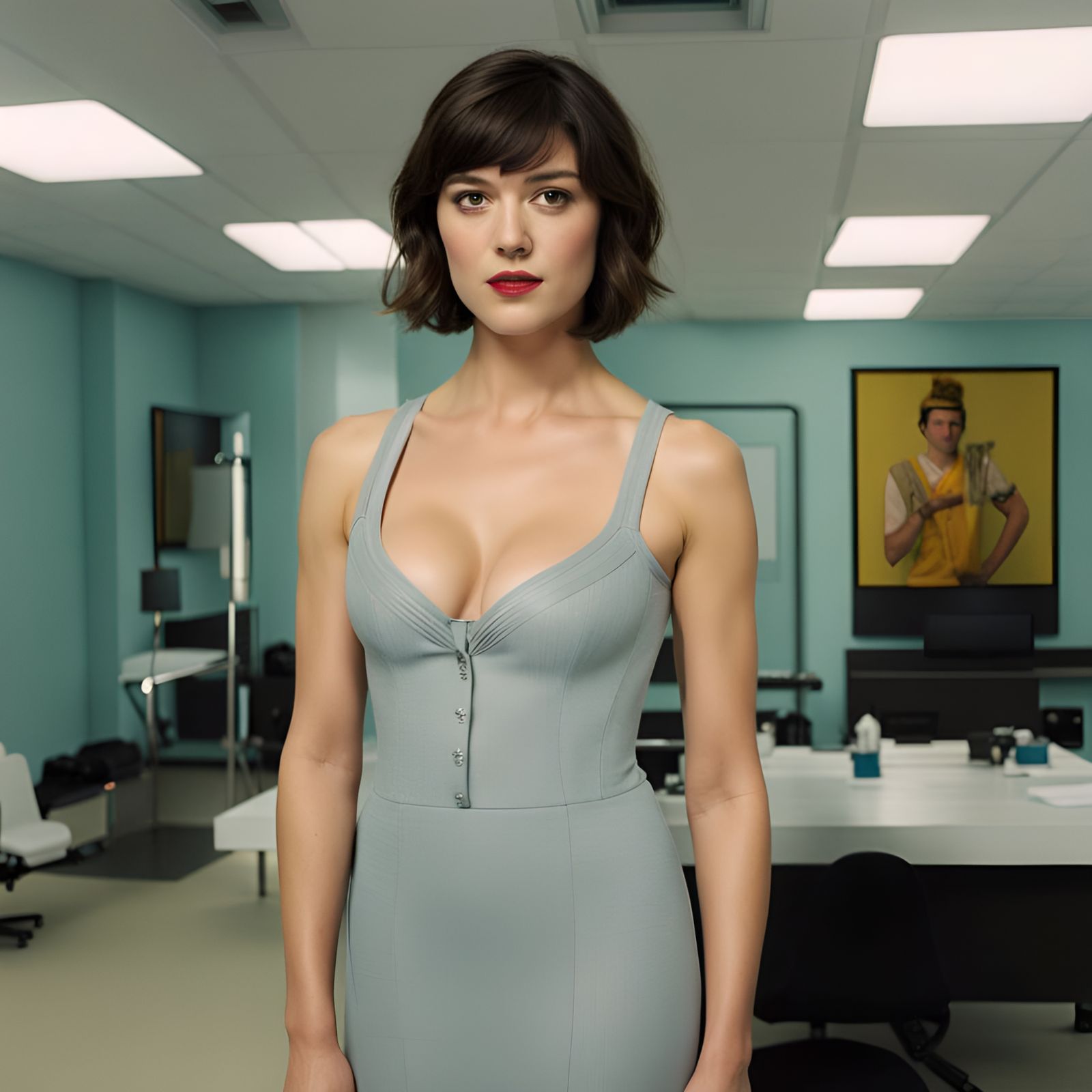 Woman Posing in Casting Room with Black Stockings