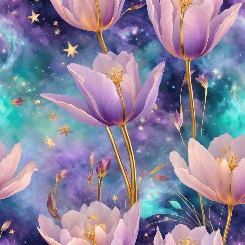 Cosmic Easter Bunny Soars on Bioluminescent Tulip