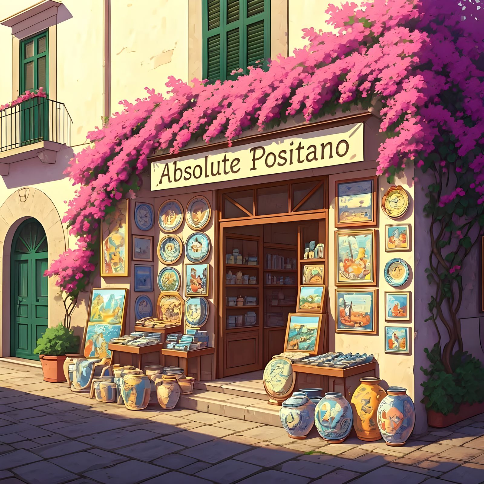 Charming Positano Shop in Vibrant Watercolor Style