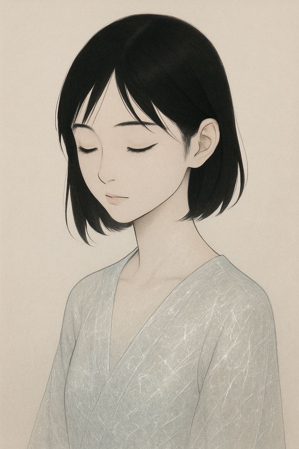 Minimalist Portrait of Japanese Girl in Glass Garment