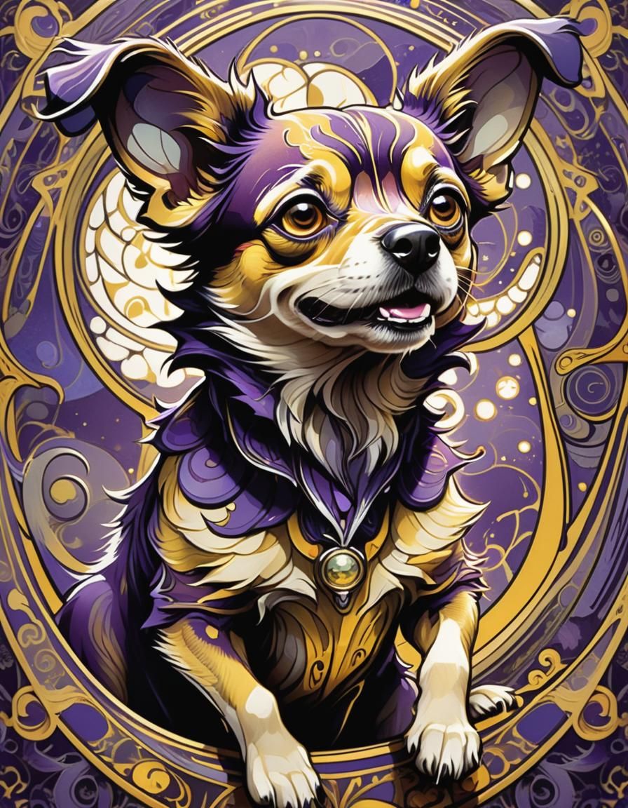 Humorous Cartoon Dog in Art Nouveau Style