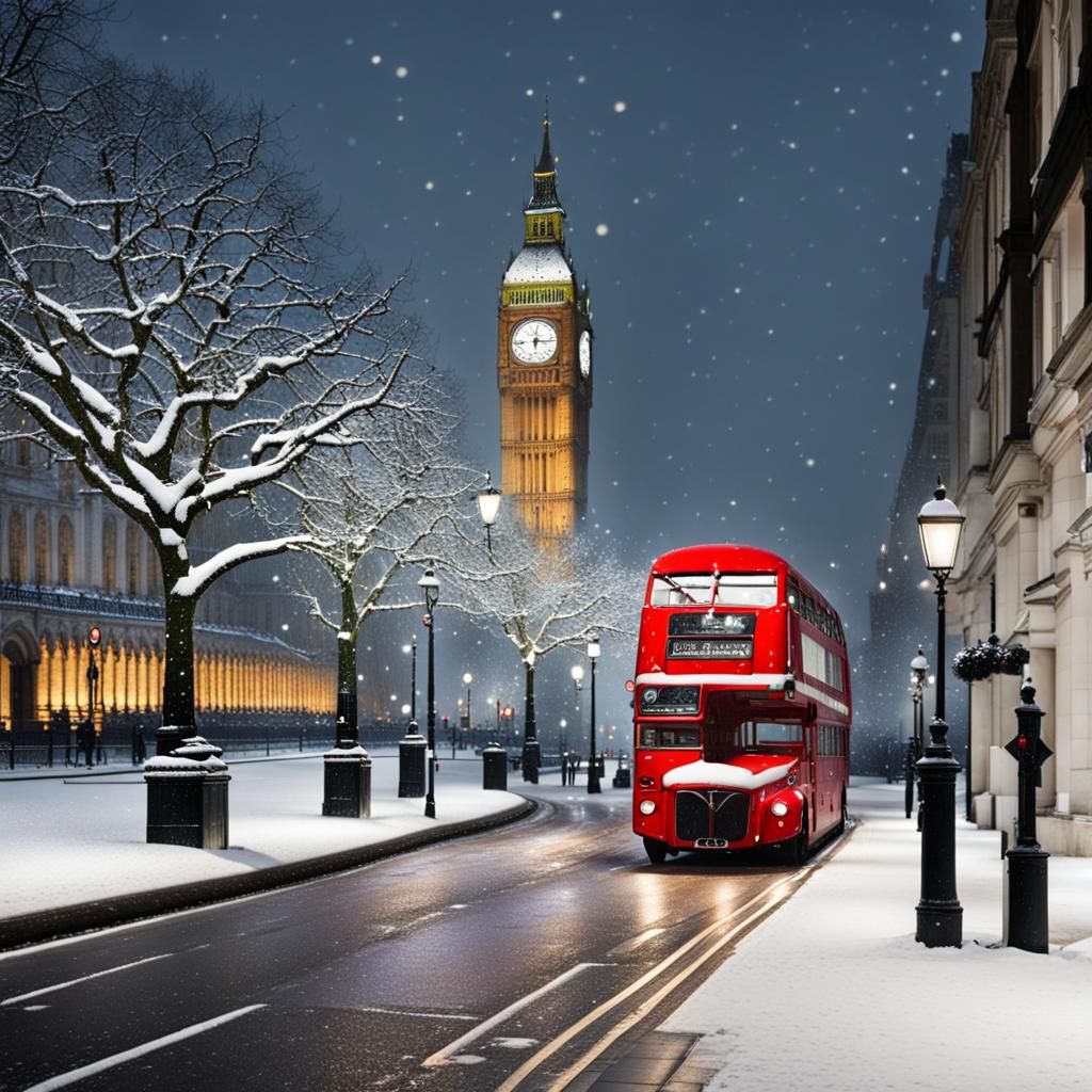 Snowy Christmas Scene in London