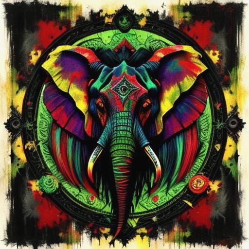 Maximalist Elephant Painting in Bold Abstract Style