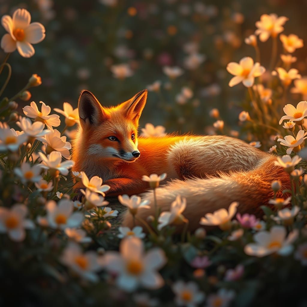 Fox in Pale Flower Garden: Matte Painting