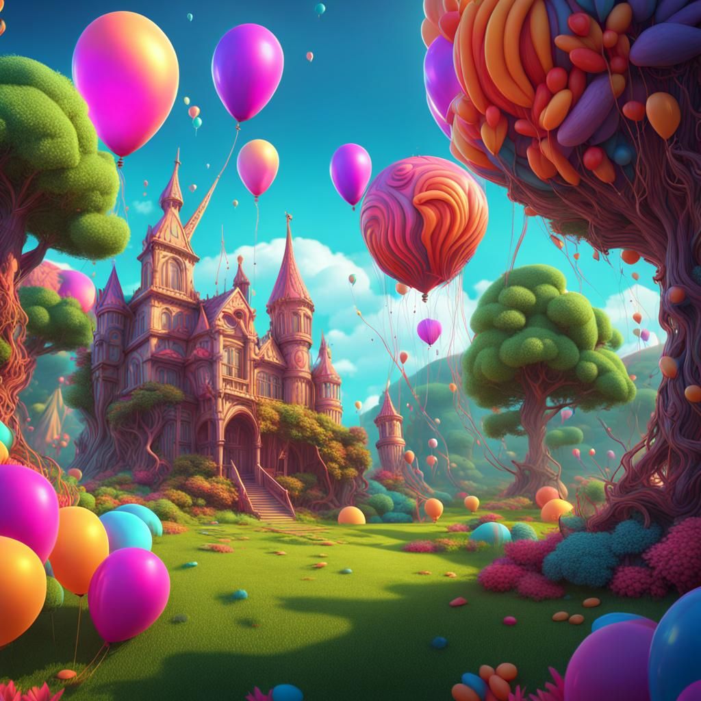 Psychedelic Birthday Celebration: Detailed Matte Painting