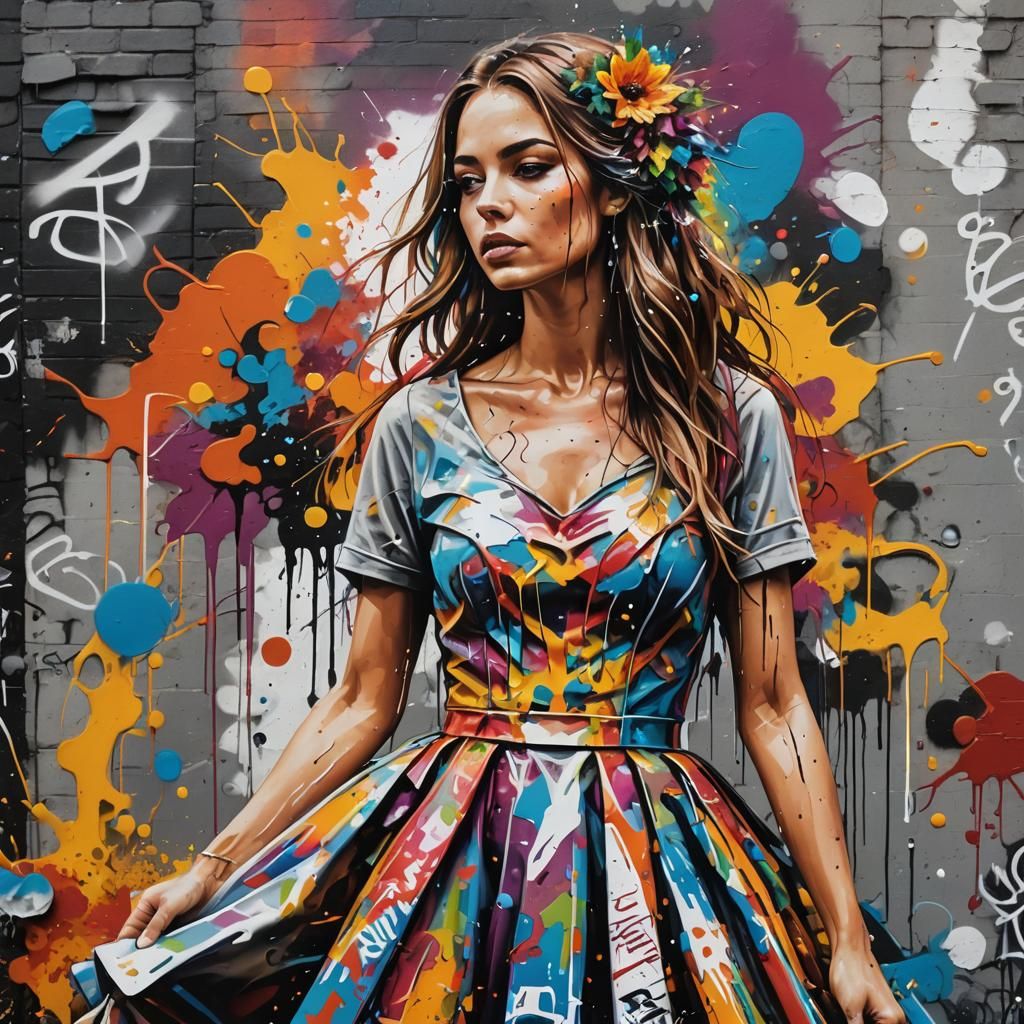 Beautiful Woman in Wedding Dress: Graffiti Art