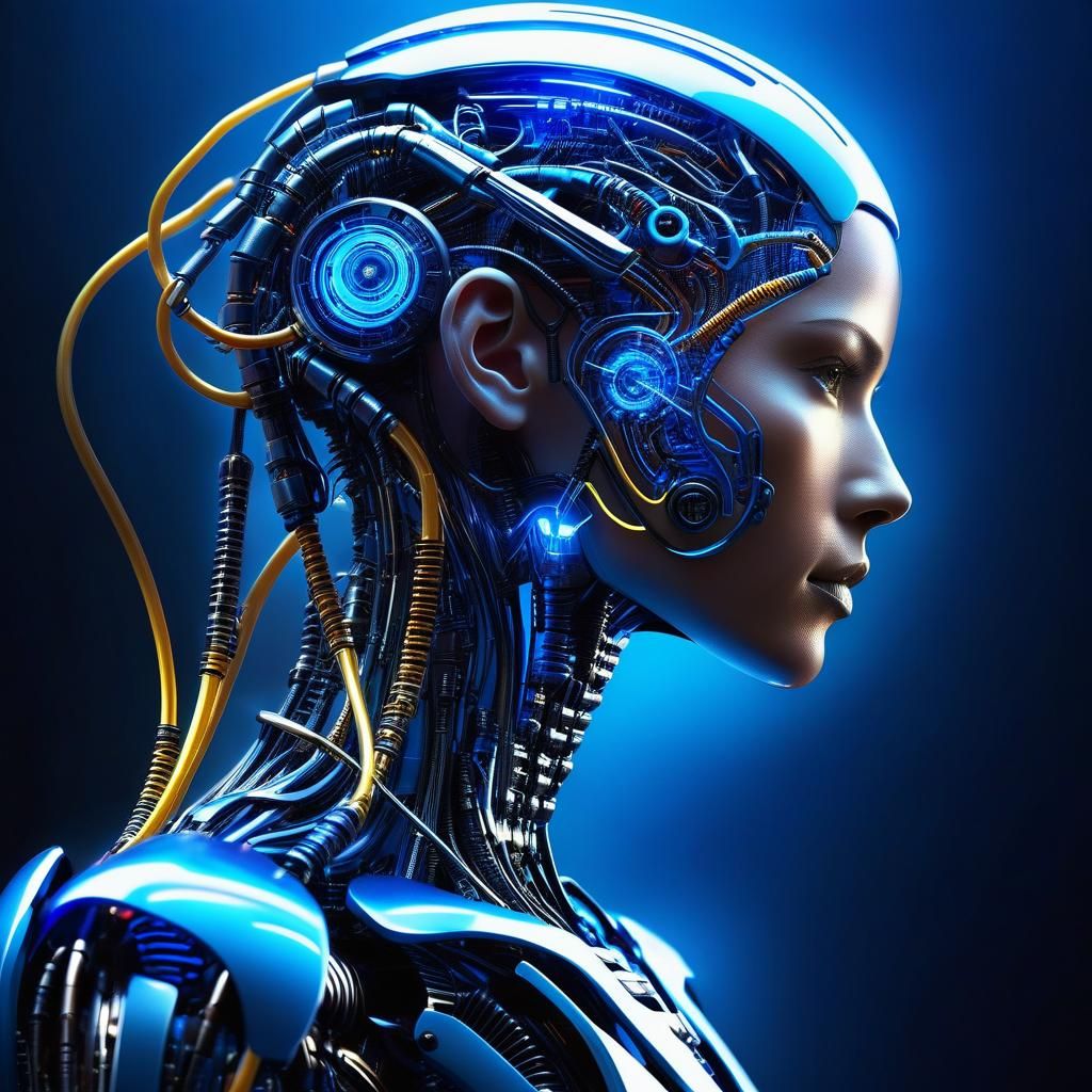 Futuristic Biomechanical Cybernetic Being in Neon Noir Style