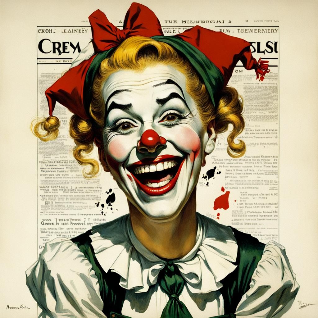 Cute Female Jester Laughing, Rockwell-esque