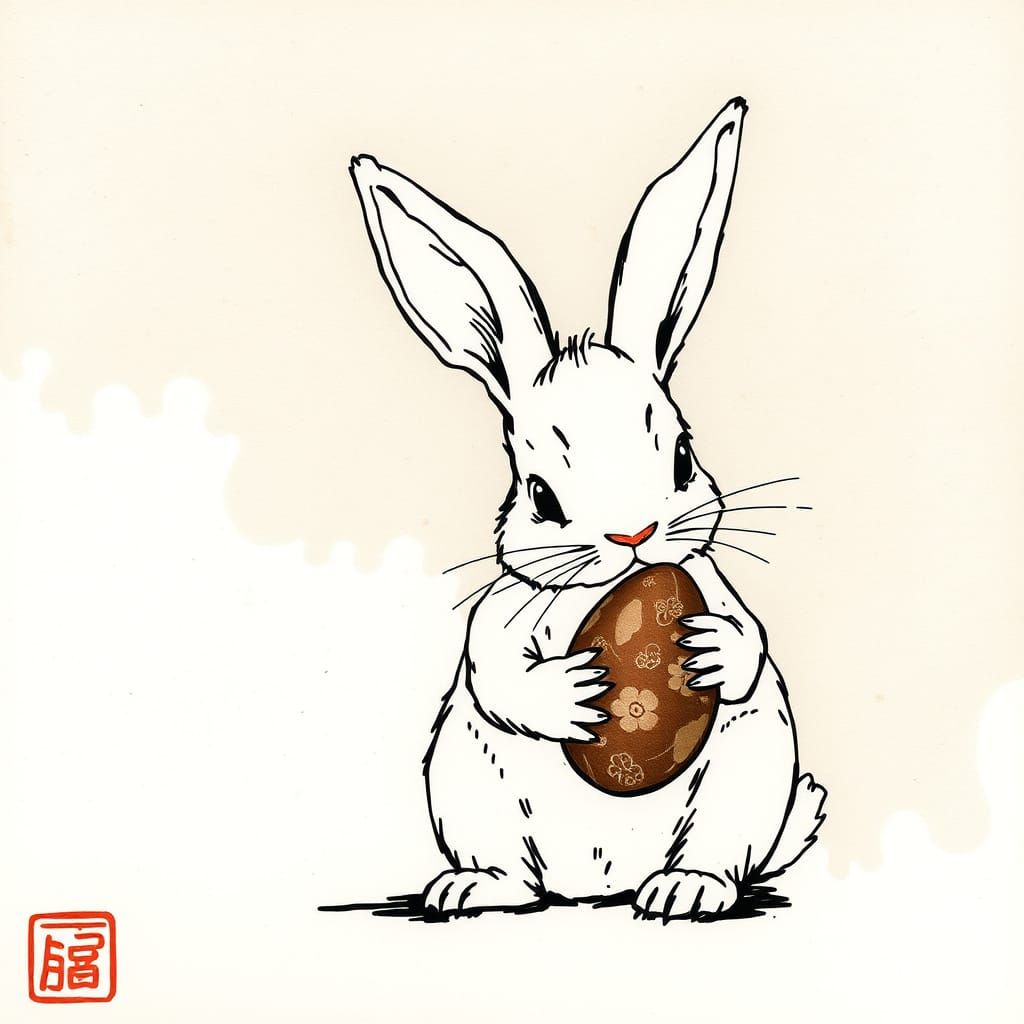 Surreal Japanese Bunny Amidst Chocolate Egg Details