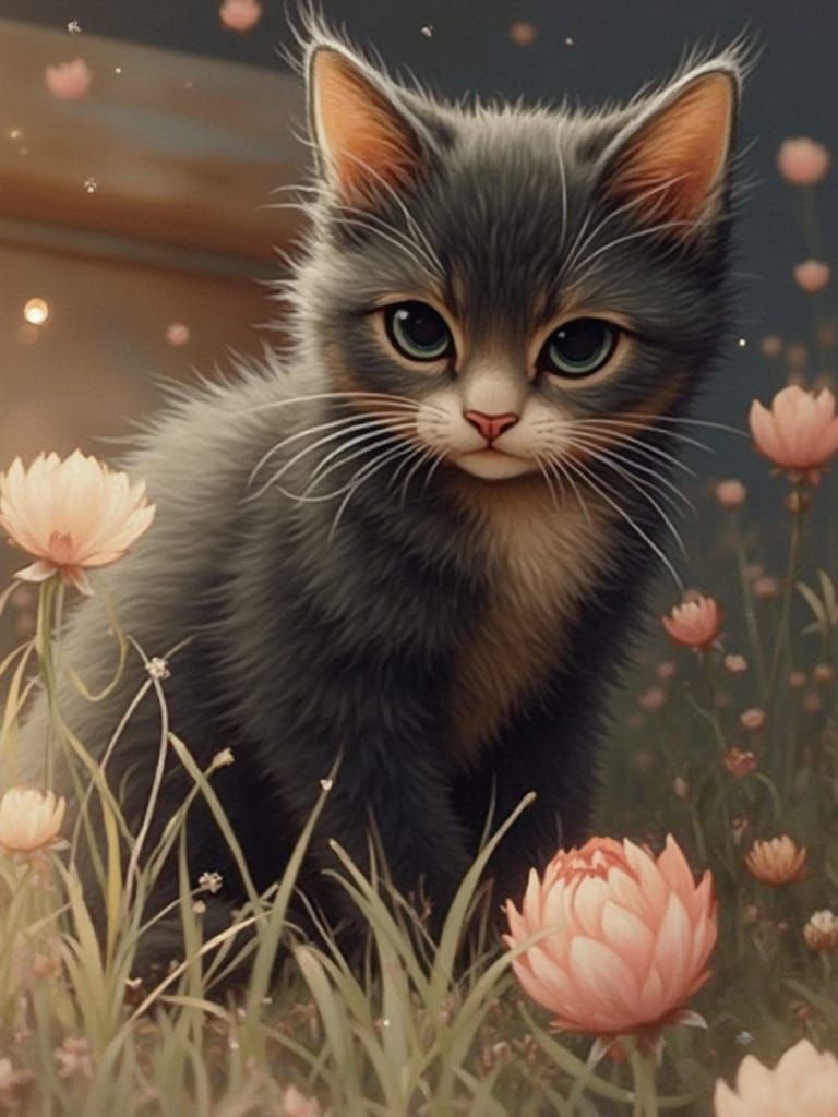 Whimsical Kitty Illustration in Dreamy Colors