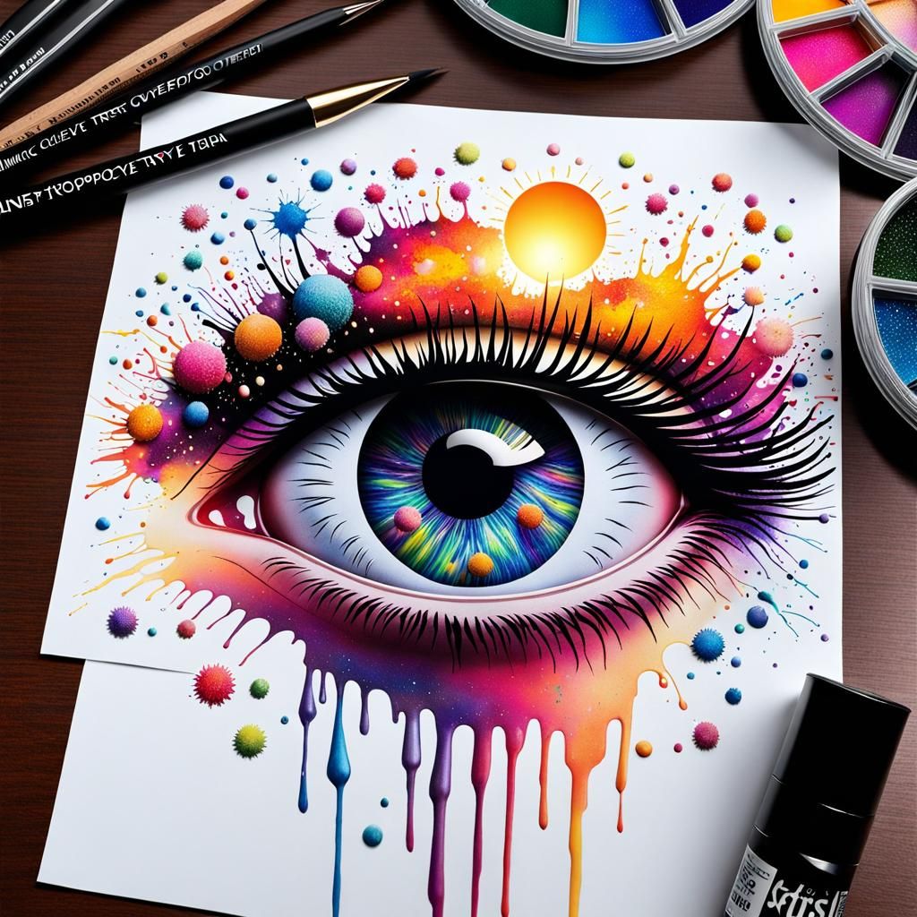 Cosmic Ink Splatter Eye: Detailed Macro Illustration