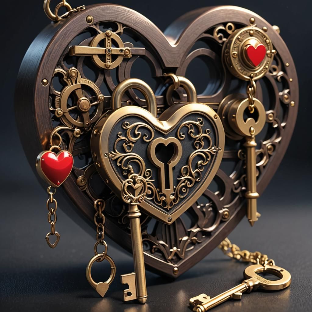 Key and Lock Before a Heart in Anime Style