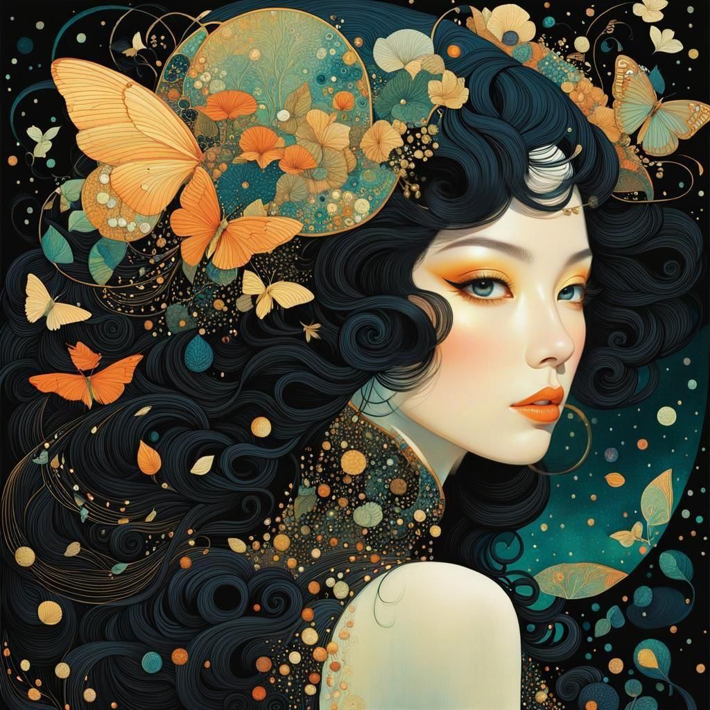 Sensual Portrait with Deep Inked Blacks, as Digital Art