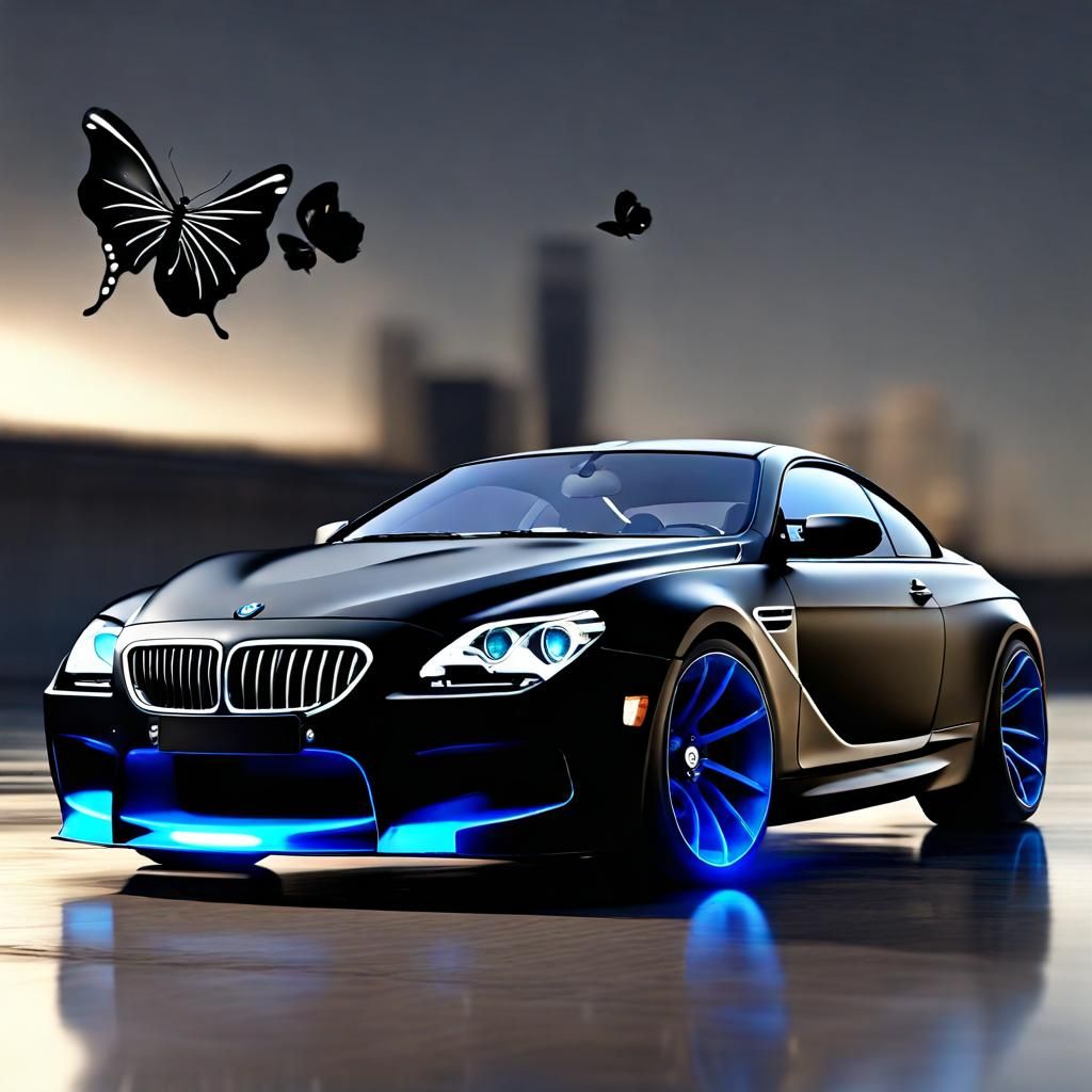 Matte Black BMW M6 with Blue Headlights