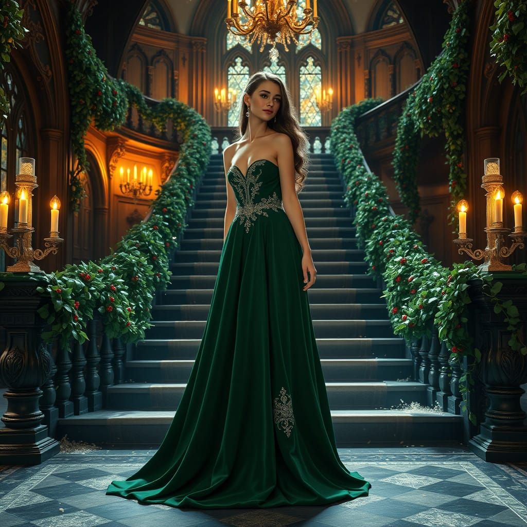 Magical Christmas Ball in Emerald Green Velvet Gown