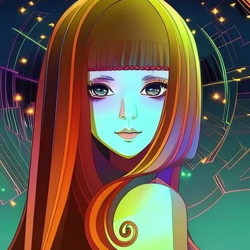 Colorful Webtoon Girl with Sparkly Aura in Webtoonpunk Style