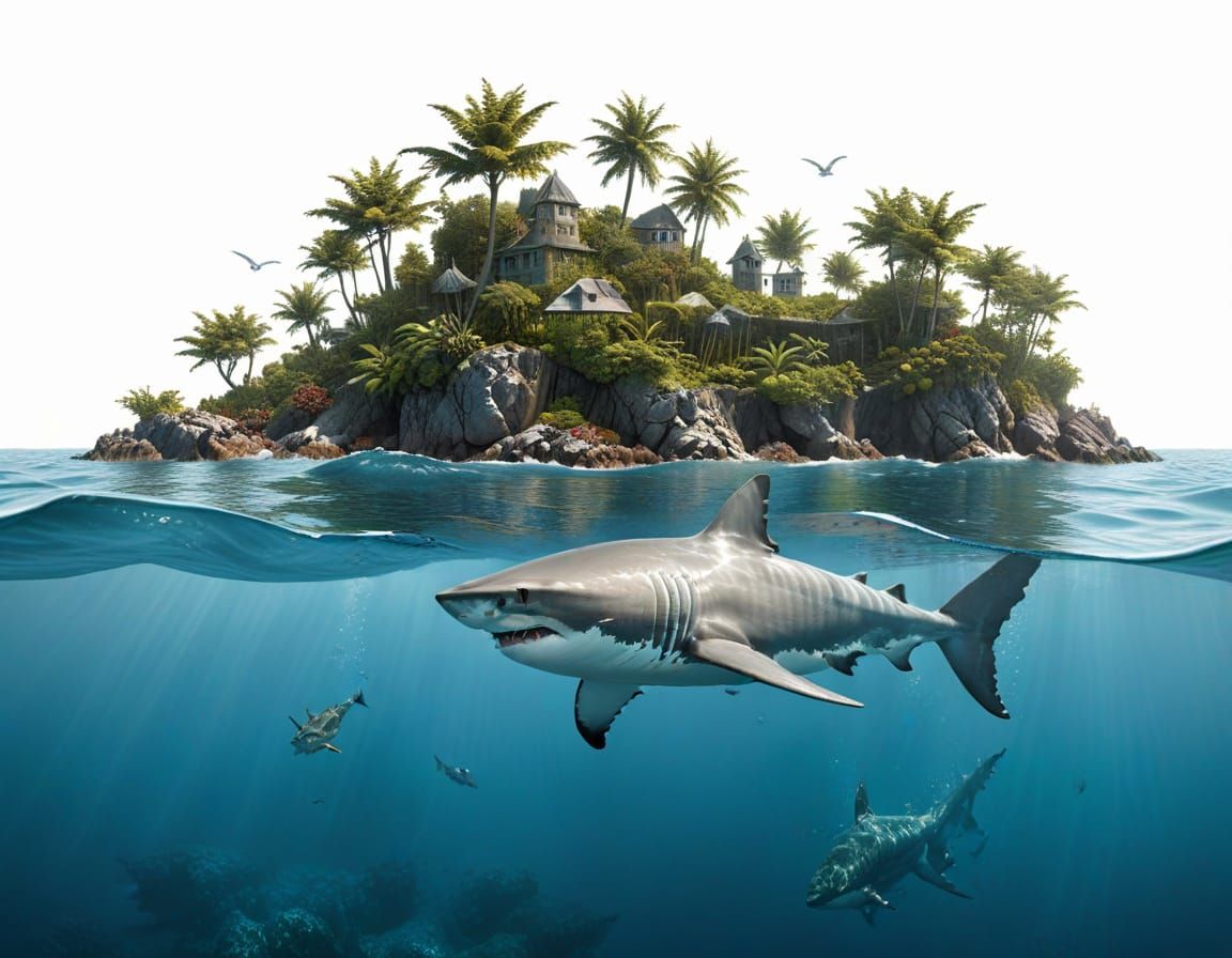 Great White Shark in Surreal Digital Art