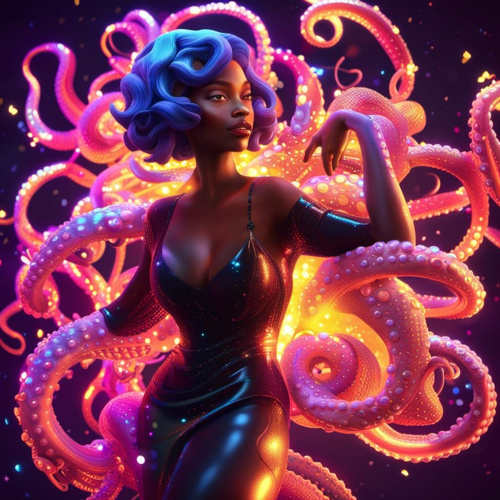 Mona Lisa and Octopus Mind in Neon Beauty