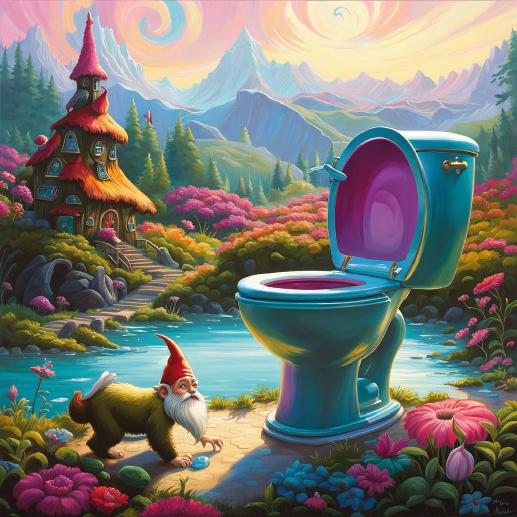 Psychedelic Gnome Toilet in Fantasy Style