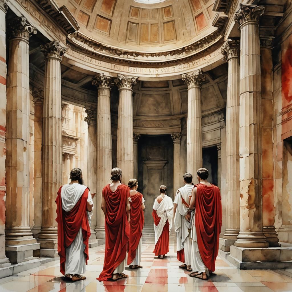 Goddess Venus in Roman Temple: Minimalist Watercolor