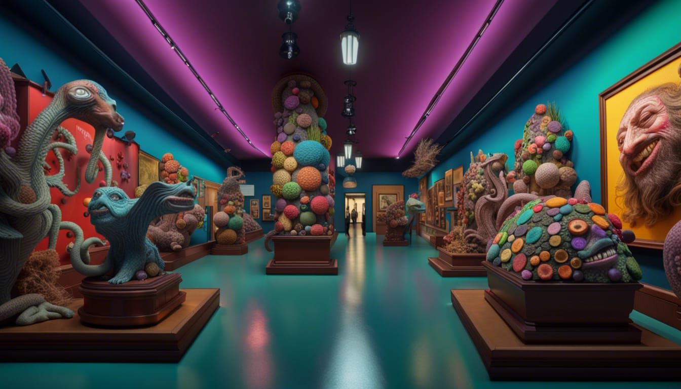Hyperrealistic Wacky Museum Interior in 4K