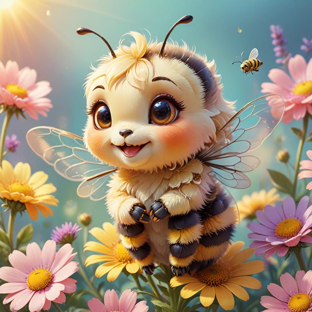 Whimsical Anime Bee Portrait in Pastel Colors