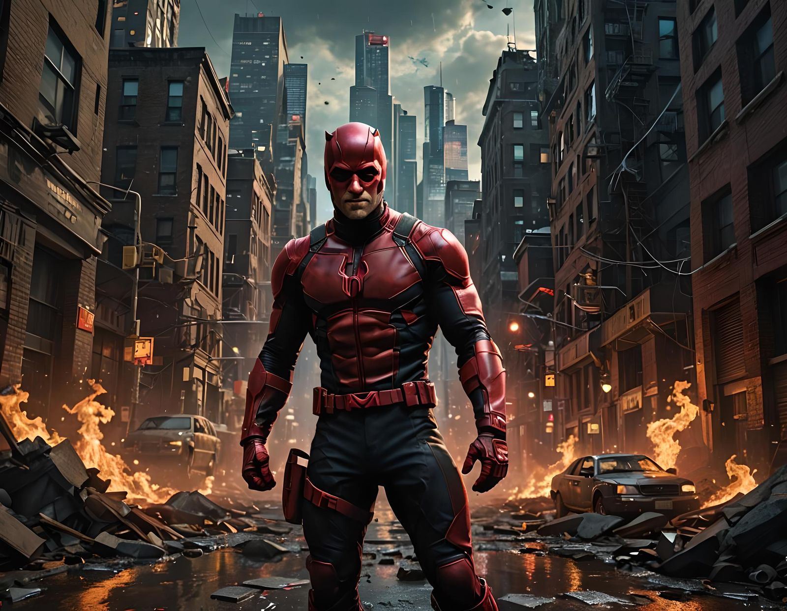 Dramatic Daredevil Portrait in Digital Matte Painting Style