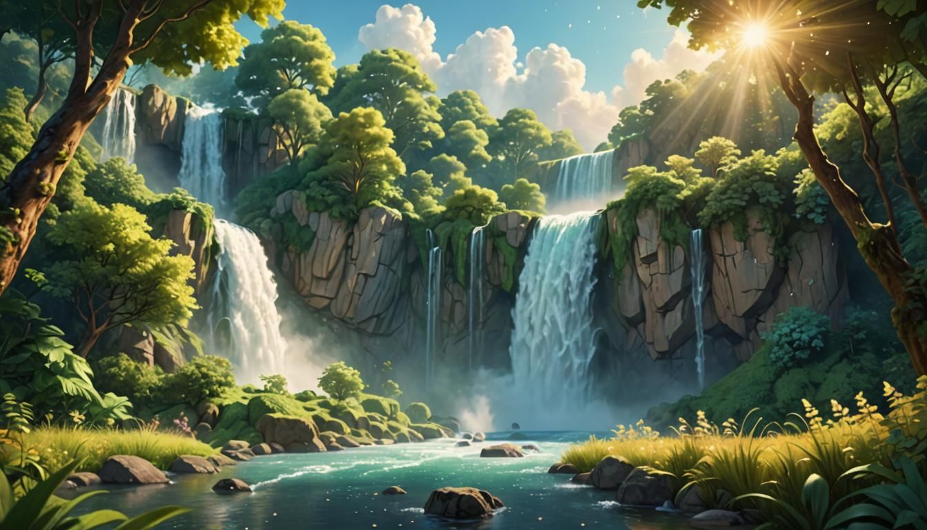 Fairytale Paradise: Waterfall in Dreamy Forest