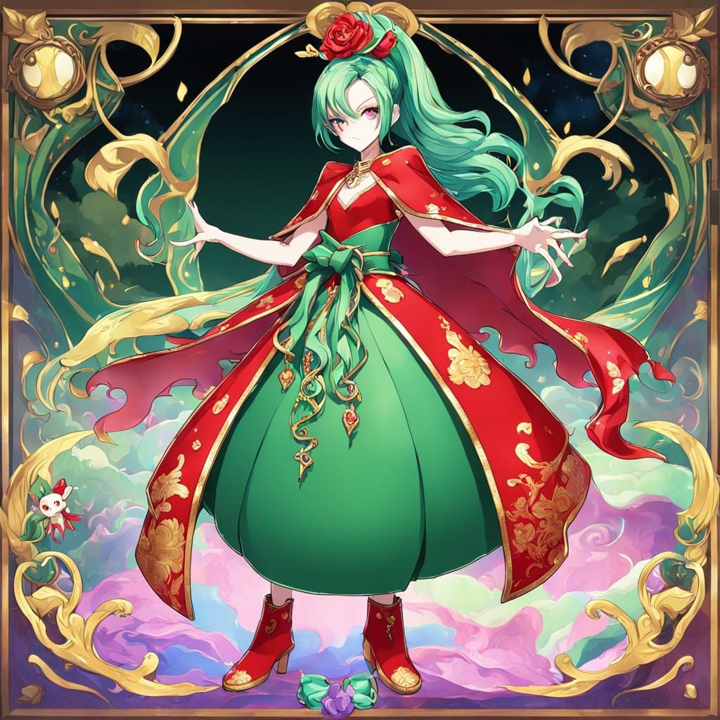 Emerald Goddess of Wonder in Elegant Fantasy Attire