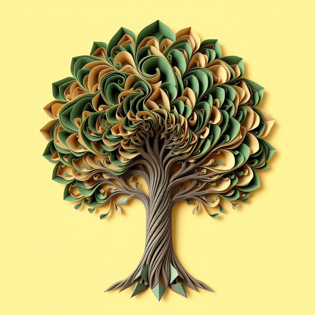 Stylized Tree in Intricate Paper Sculpture Style