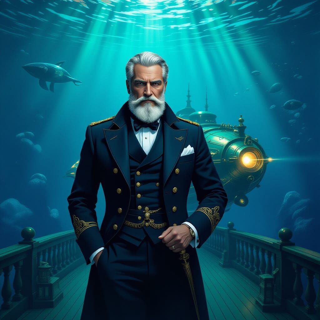 Captain Nemo on the Nautilus in Deep Sea