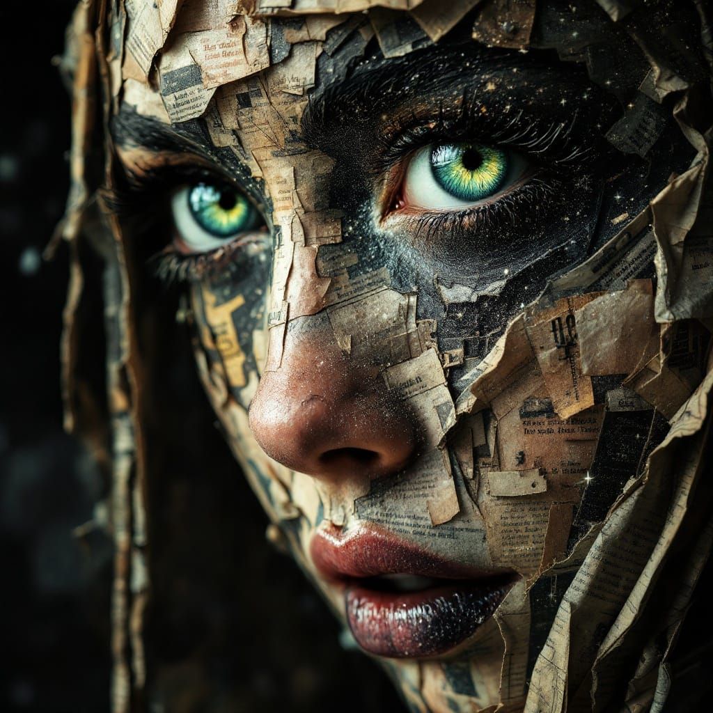 Galactic Newspaper Woman Portrait in Deep Color