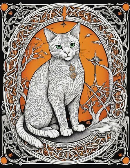 Celtic Knotwork Halloween Cat Coloring Page
